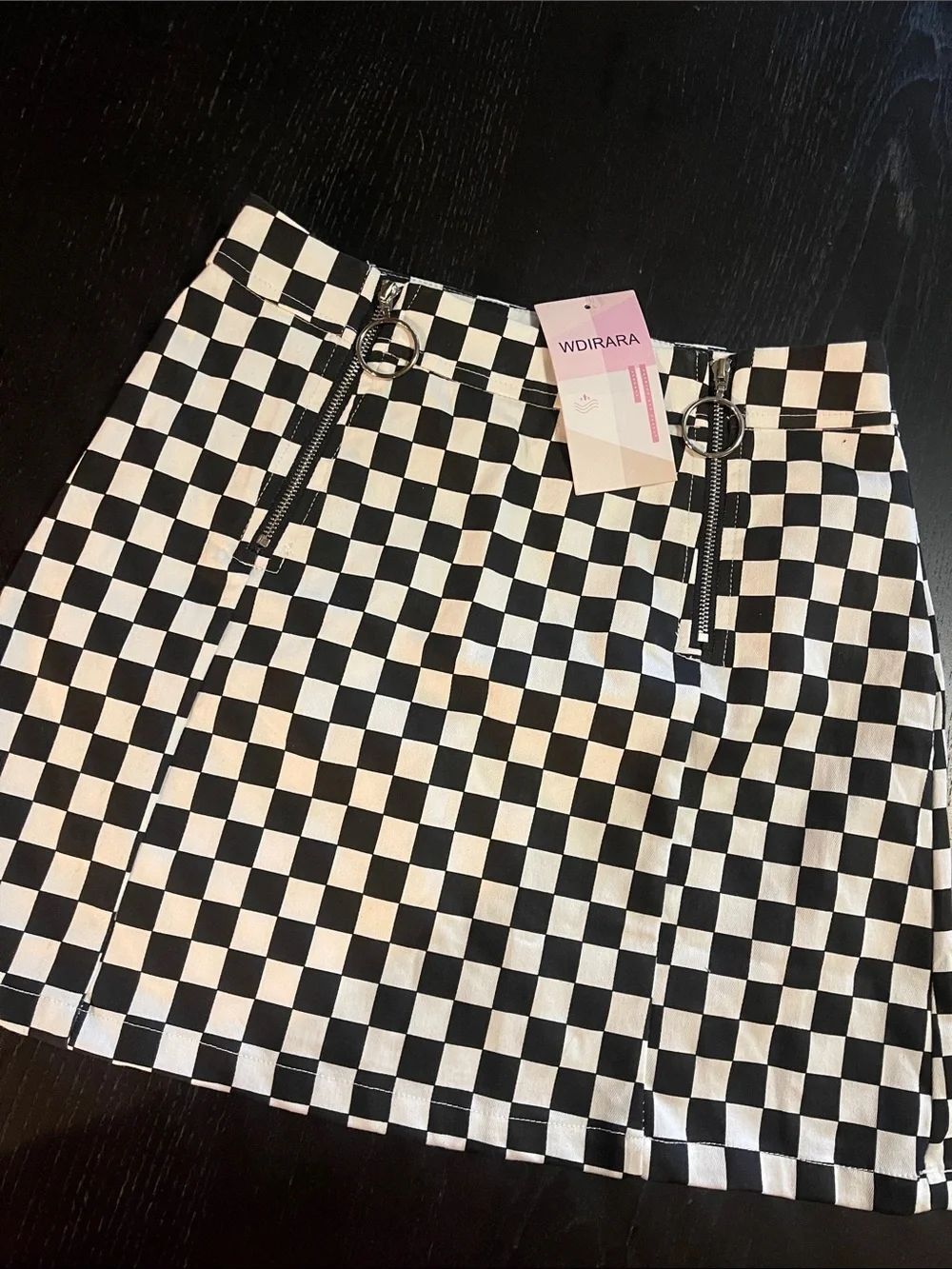 Checkerboard Mini Skirt with Ring Zippers - Black & White NWT - Picture 2 of 3
